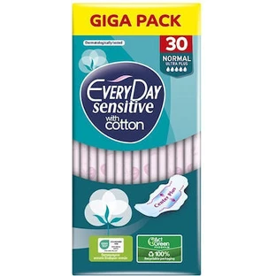 EVERYDAY Giga Pack Sanitary Napkins Sensitive with Cotton Normal Ultra Plus 30 Pieces