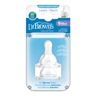 DR. BROWN'S Natural Flow Silikonflasche Nippel Optionen+ mit schmalem Hals Stufe 4 9+ Monate 2 Stück 313