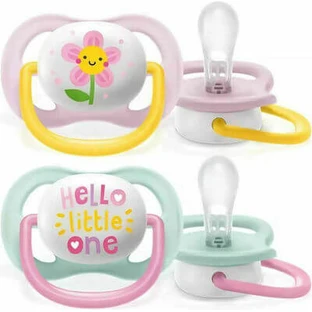 Chupete AVENT Ultra Air Happy Ortodóntico de Silicona con Orificios Grandes para la Respiración de la Piel del Bebé de 0-6 meses 2 piezas [SCF080/09] - Rosa
