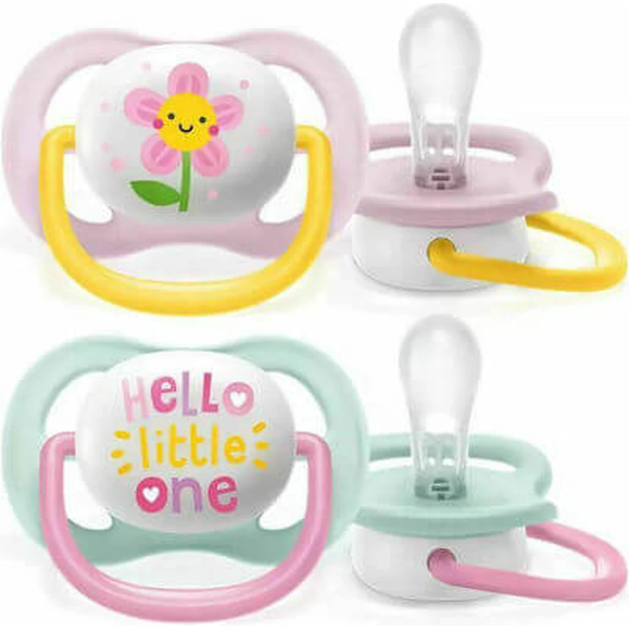 AVENT Ultra Air Happy Orthodontische Silicone Fopspeen met Grote Gaten voor Ademende Babyhuid voor 0-6 maanden 2 stuks [SCF080/09] - Roze