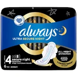Compresas ALWAYS Ultra Secure Night 4 InstantDry de alta absorción con alas, 6 unidades