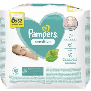 PAMPERS Sensitive babydoekjes zonder alcohol en parabenen (6 pakken van 52 stuks) 312 stuks