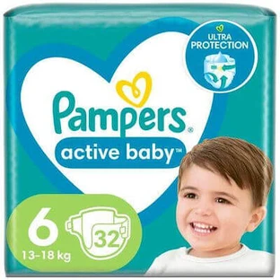 PAMPERS Baby Diapers Active Baby No.6 For 13-18kg Value Pack 32 Pieces