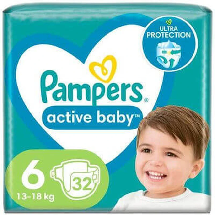 PAMPERS Baby Diapers Active Baby No.6 For 13-18kg Value Pack 32 Pieces