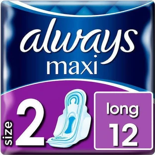 ALWAYS Long Plus Pads with Wings Size 2, 12 pieces