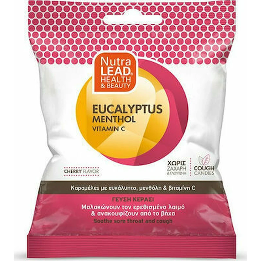 PHARMALEAD Eucalyptus, Menthol & Vitamin C Candies for Relief of Irritated Throat Cherry Flavoured 40g