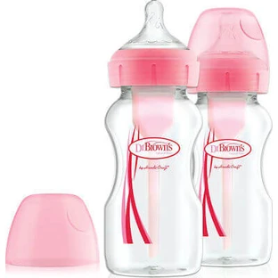 DR. BROWN`S Natural Flow Options+ Pinke Plastikflasche mit breitem Hals & Silikon-Nippel 2x270ml - WB92601