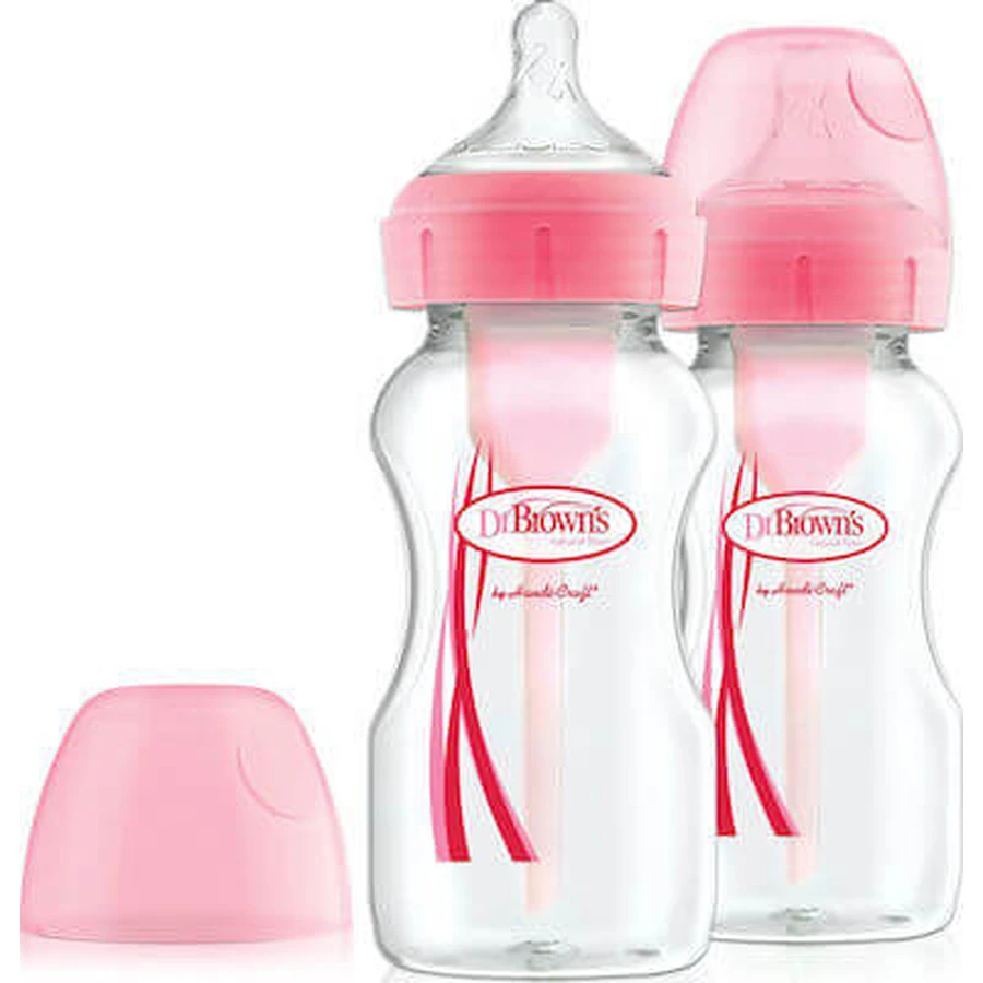 DR. BROWN`S Natural Flow Options+ Pinke Plastikflasche mit breitem Hals & Silikon-Nippel 2x270ml - WB92601