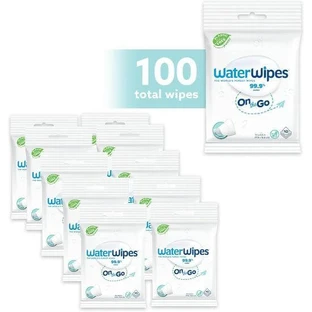 WATERWIPES On The Go Wet Wipes 100% Plastic Free with 99,9% Water (10 Packs of 10 pieces)