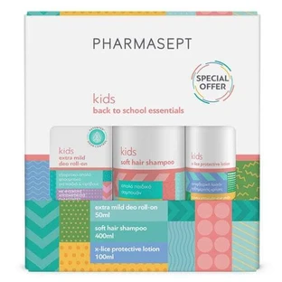 PHARMASEPT Back to School Pack mit Kid Soft Hair Shampoo Kinder Shampoo 400ml & X-Lice Protective Lotion Anti-Läuse Lotion 100ml & Kids Extra Mild Deo Roll-On Deodorant für Kinder 50ml
