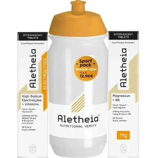 ALETHEIA Promo High Sodium Electrolytes + Vitamins 18 Effervescent Tablets & Magnesium + Vitamin B6 20 Effervescent Tablets & Gift Sport Bottle 500m
