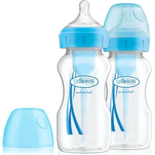 DR. BROWN`S Natural Flow Options+ Plastic Bottle with Wide Neck & Silicone Nipple Blue 2x270ml WB 92602