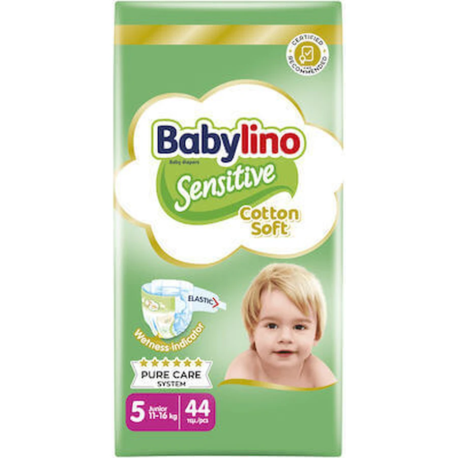 BABYLINO Couches pour enfants en coton doux et sensible No. 5 11-16kg 44 pièces