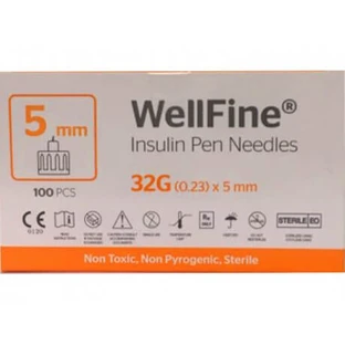 WELLIFINE Agujas de insulina 32 Gauge x 5mm x100