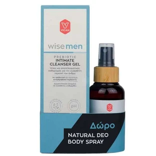 WISE Men Promo Gel limpiador íntimo prebiótico para zonas sensibles 250ml & Regalo Desodorante natural Body Spray 100ml