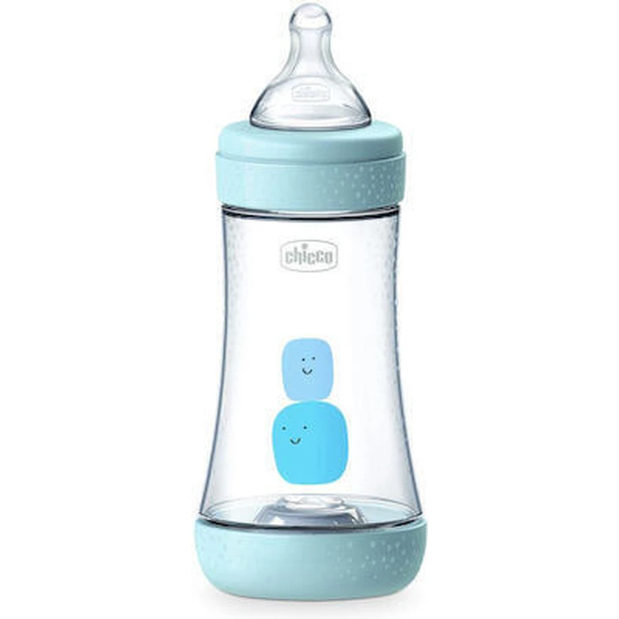 CHICCO Perfect 5 Plastic Fles met Siliconen Speen Tegen Koliek Vanaf 2 Flessen 240ml blauw [20223-20]