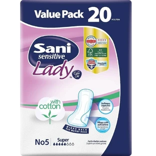 SANI Sensitive Lady Discreet Super No5 Cotton Cotton Pads 20 Pieces