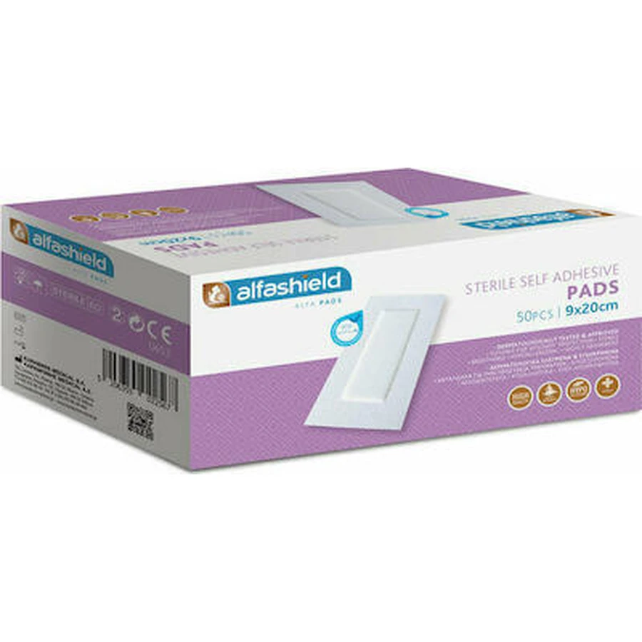 ALFASHIELD Parches Adhesivos Estériles Antiadherentes Hipoalergénicos 9cmx20cm 50 Piezas