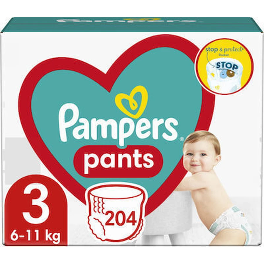 PAMPERS Pants Baby Diapers Pull-up Diapers No 3 6-11kg Monthly Pack 204 Pieces