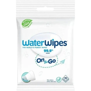 WATERWIPES On The Go Toallitas Húmedas 100% Libres de Plástico con 99,9% de Agua 10 Piezas