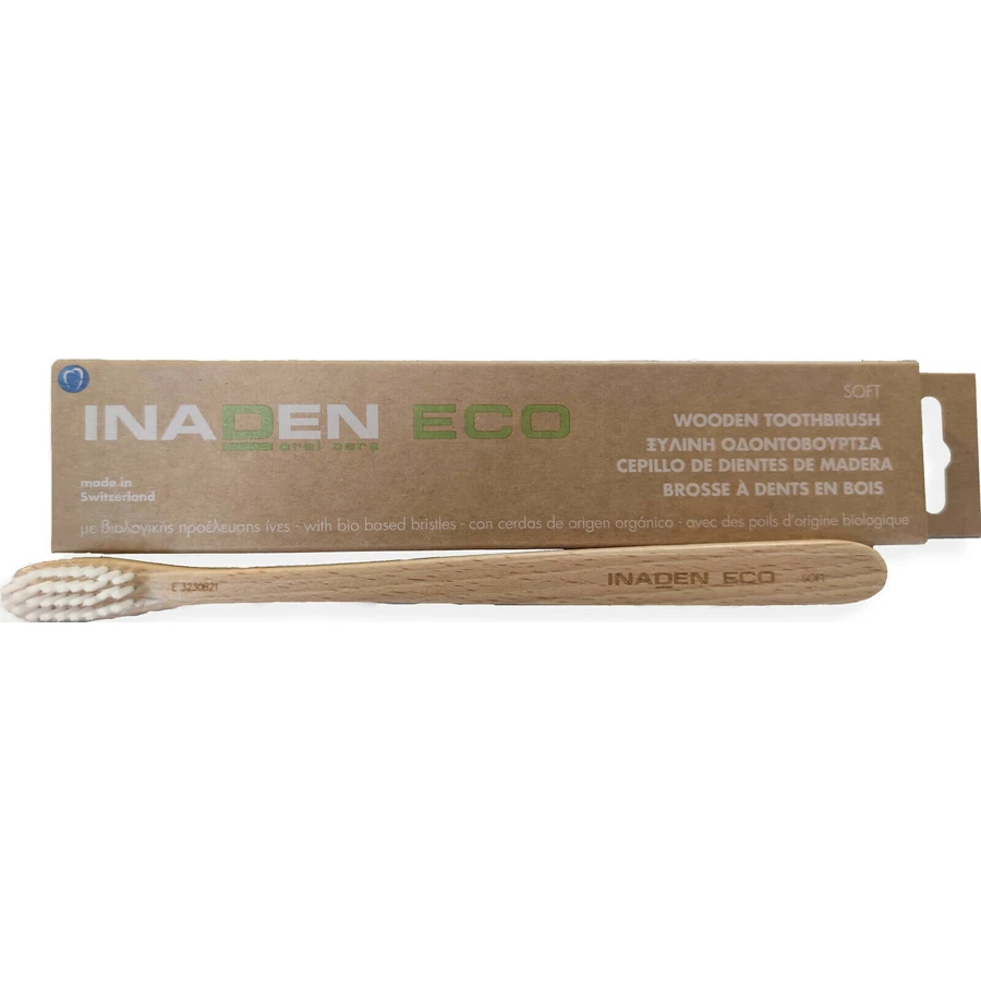 INADEN Eco Wooden Toothbrush Brosse à dents en bois douce et moelleuse avec fibres organiques
