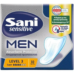 SANI Sensitive Men Compresas protectoras absorbentes Super Level 3 para hombre 10 unidades