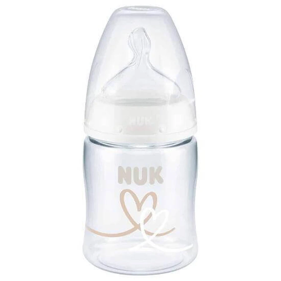 Biberon en silicone NUK First Choice Plastic 0-6m 150ml avec contrôle de la température et indicateur de contrôle de la température - Blanc