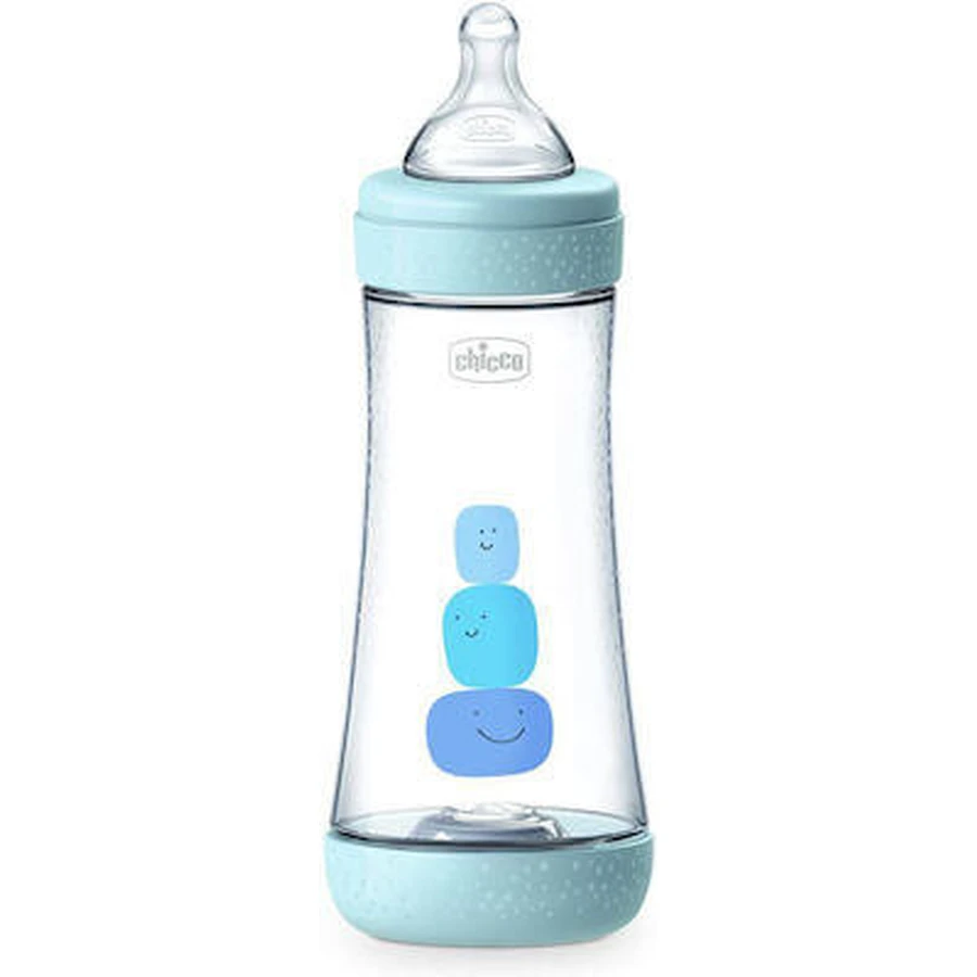 CHICCO Perfect 5 Biberón de Plástico con Tetina de Silicona Contra Cólicos Desde 4 Mins 300ml azul [20235-20]