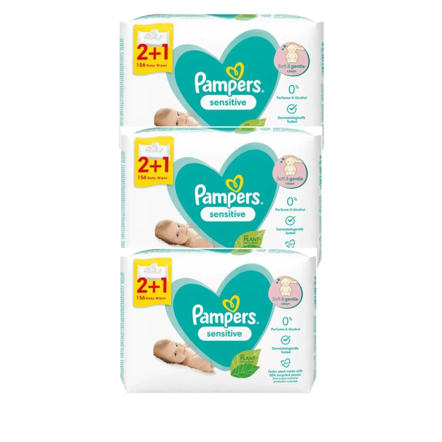 PAMPERS Wipes Baby Sensitive Baby Wipes without Perfume, Alcohol & Parabens (9 Packs of 52 pieces) 468 Pieces
