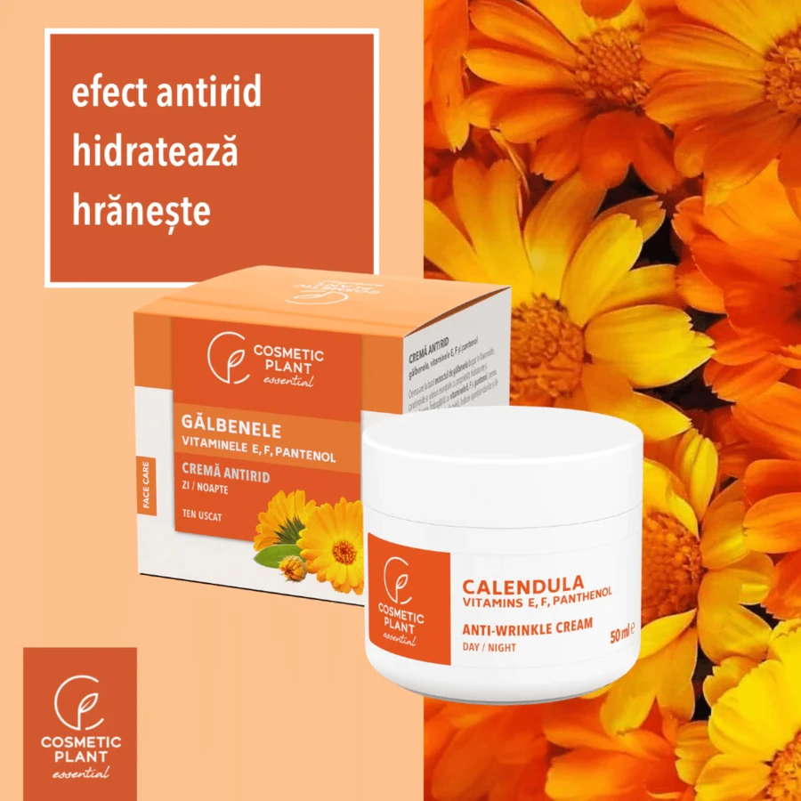 Crema antiarrugas con caléndula y vitaminas A, E, F y pantenol, 50 ml, Cosmetic Plant