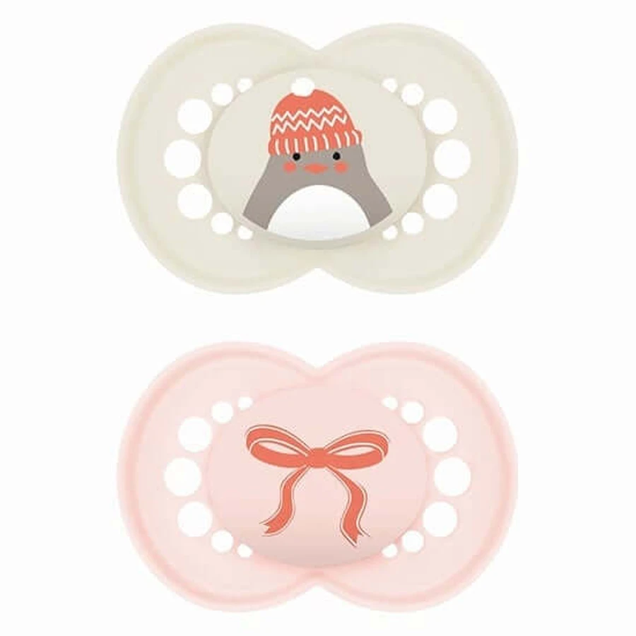 Sucette en silicone MAM Original Winter Limited Edition pour 6-16 mois - Pingouin / Ruban
