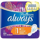 ALWAYS Comodidad y Protección Platinum Compresas Ultra Normal Plus con Alas para Flujo Normal Talla 1, 8 unidades