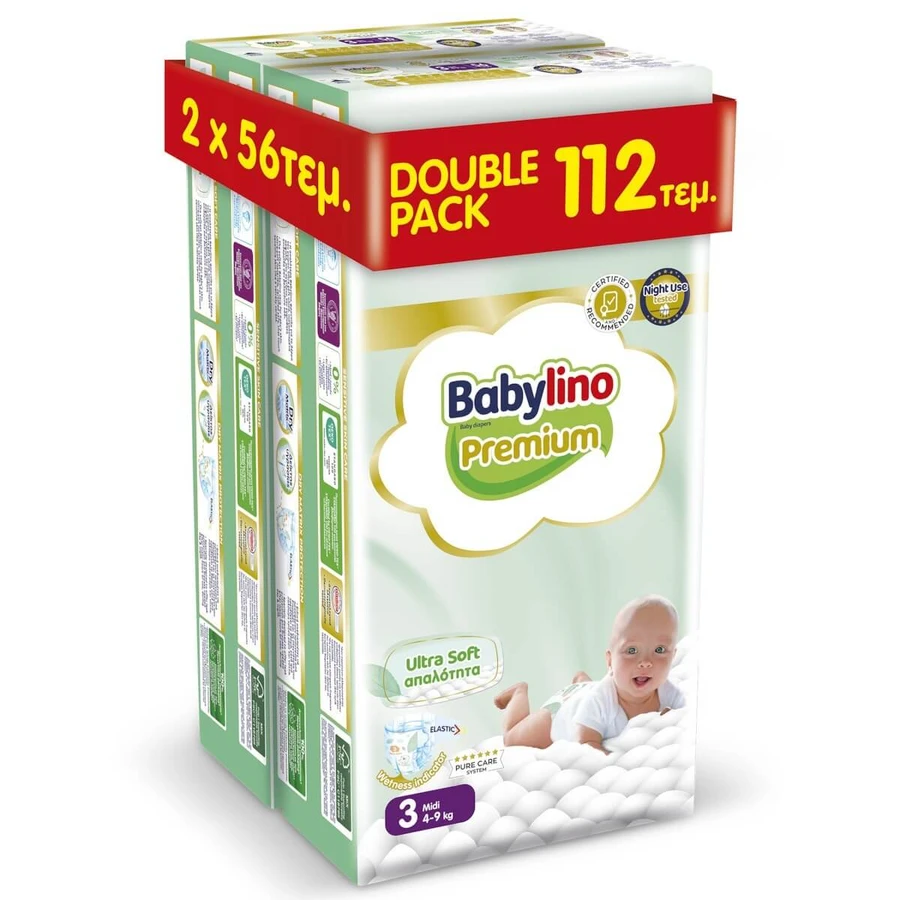 BABYLINO Premium Ultra Soft Doppelpack Weichheit No3 [4-9Kg] 112 Windeln [2 Packungen x 56 Stück]