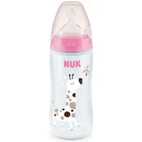 Biberon en plastique NUK First Choice Plus avec indicateur de contrôle de température et tétine en silicone 6-18 mois, 360ml en différentes couleurs - Rose