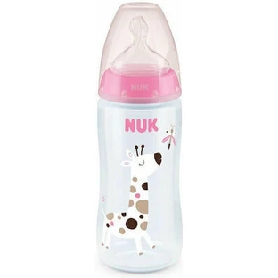 NUK First Choice Plus Tempature Control Kunststoff-Flasche mit Temperaturkontrollanzeige und Silikon-Sauger 6-18 Monate, 360ml in verschiedenen Farben - Pink