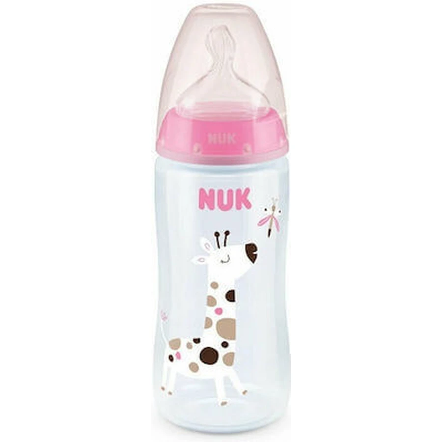 NUK First Choice Plus Tempature Control Kunststoff-Flasche mit Temperaturkontrollanzeige und Silikon-Sauger 6-18 Monate, 360ml in verschiedenen Farben - Pink