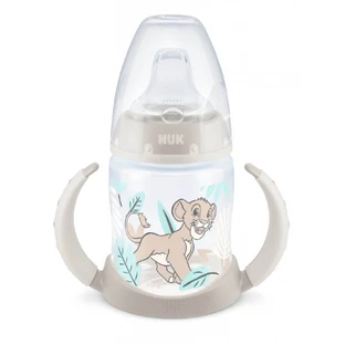 NUK First Choice Plus Temperaturkontrolle Lernflasche Zwei-Griff-Flasche mit zwei Griffen mit Temperaturkontrollanzeige und Silikondüse 6-18m, 150ml Disney Lion King