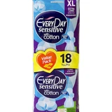 EVERYDAY Sensitive Ultra Plus con Algodón Extra Largo (Value Pack) Toallas Sanitarias con Alas de Protección para Flujo Muy Largo 18 Piezas