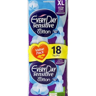 EVERYDAY Sensitive Ultra Plus with Cotton Extra Long (Value Pack) Sanitary Napkins with Protection Wings for Very Long Flow 18 Pieces