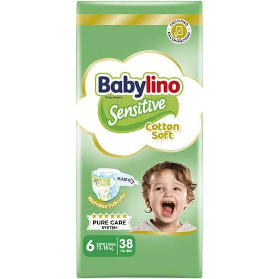 BABYLINO Sensitive Cotton Soft Baby Diaper No6 13-18 Kg Value Pack 38 Pieces