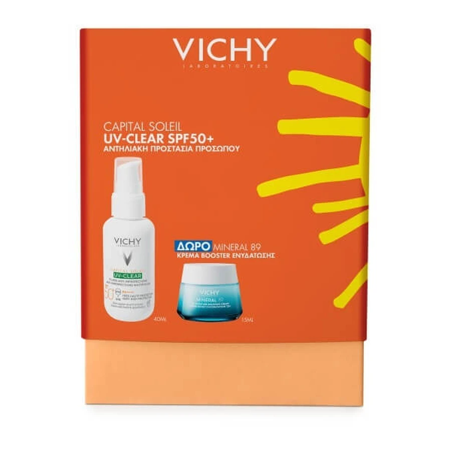 VICHY Capital Soleil Promo UV-Clear Anti-Oily Face Sunscreen SPF50+ 40ml & Free Mineral 89 Moisturizing Booster Cream 15ml