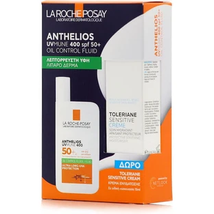 LA ROCHE POSAY Promo Pack Anthelios Uvmune 400 Oil Control Fluid SPF50+ Sunscreen Face Cream for Oily Skin 50ml & Toleriane Sensitive Face Cream for Sensitive Skin 15ml
