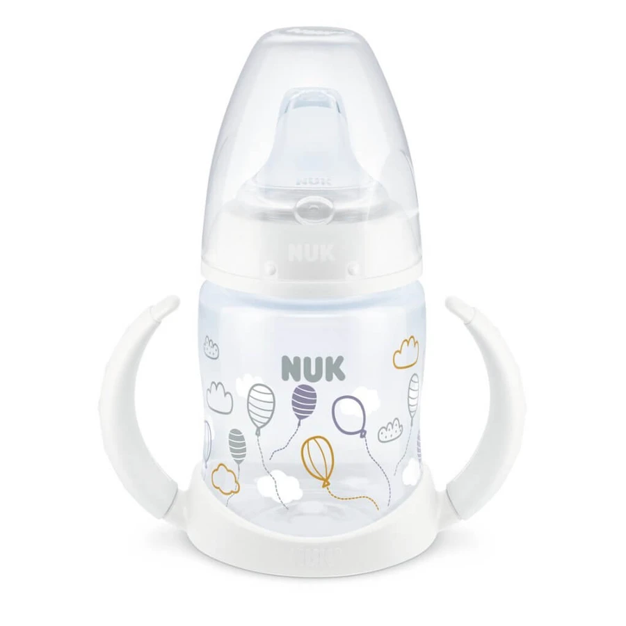 NUK First Choice Biberón Entrenamiento Biberón con dos asas y boquilla de silicona para 6-18 meses 150ml 10.743.943 - Blanco