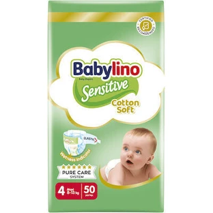 BABYLINO Sensitive Cotton Soft Maxi Plus Baby Diapers No.4 (8-13 kg) 50 Pieces