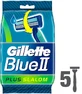 GILLETTE Blue II Slalom Plus Wegwerpscheermesjes met 2 mesjes & Smeerlint 5 stuks