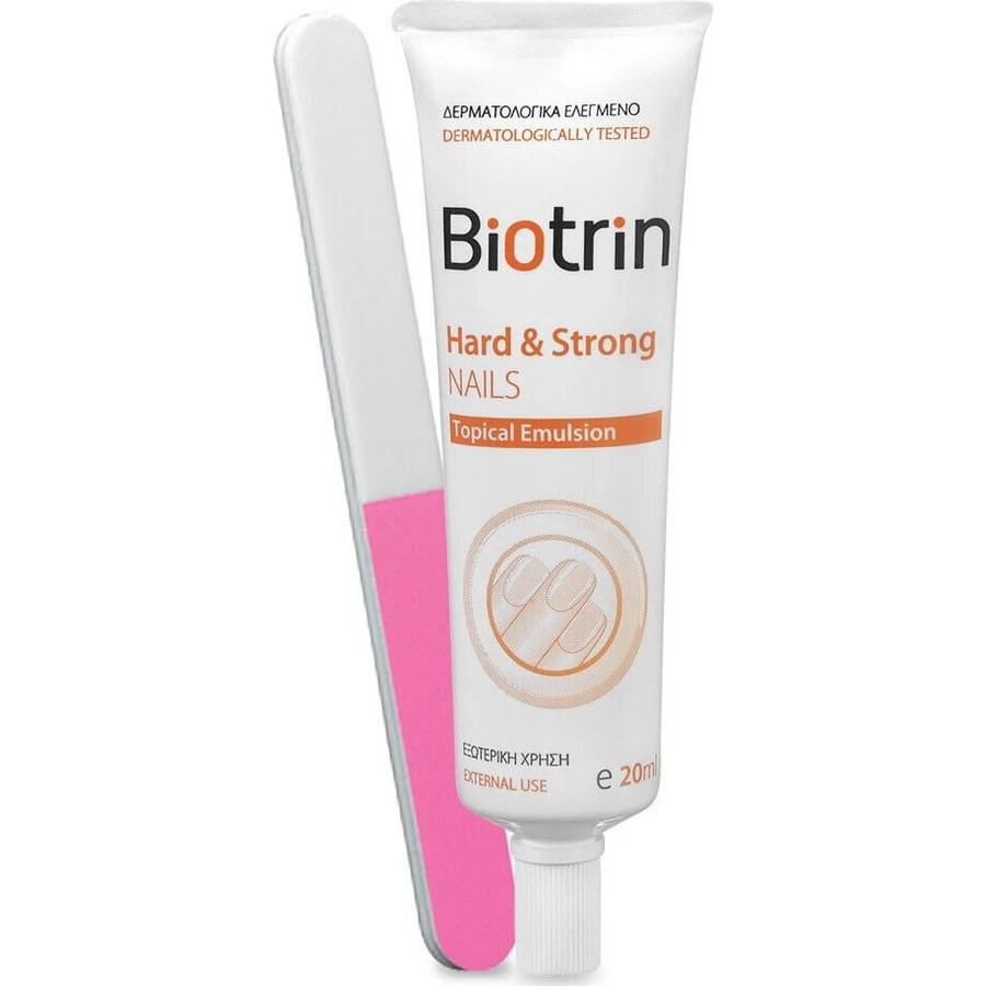 BIOTRIN Hard & Strong Nails Topical Emulsion Hydratante Conditionnante et Protectrice Emulsion de soin quotidien pour ongles fragiles 20ml