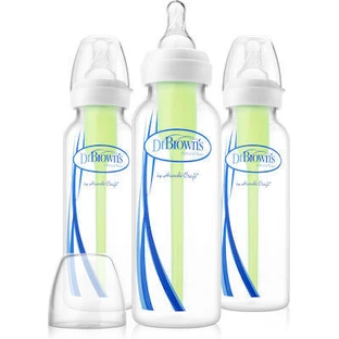 DR. BROWN'S Plastikflaschen-Set Optionen+ Enghals-Anti-Kolik-Flasche mit Silikonsauger 250ml für 0+ Monate 3 Stück SB 83005