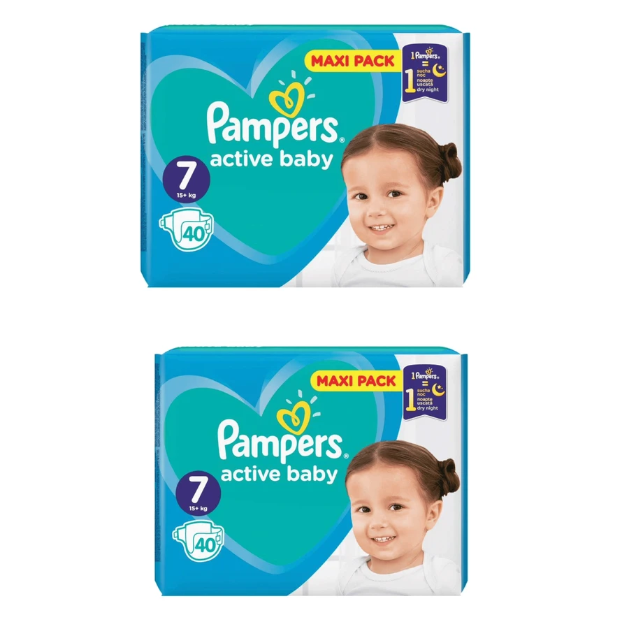 PAMPERS Babyluiers Active Baby No.7 15+Kgr 80 stuks Maxi Pack (2 Verpakkingen van 40 stuks)