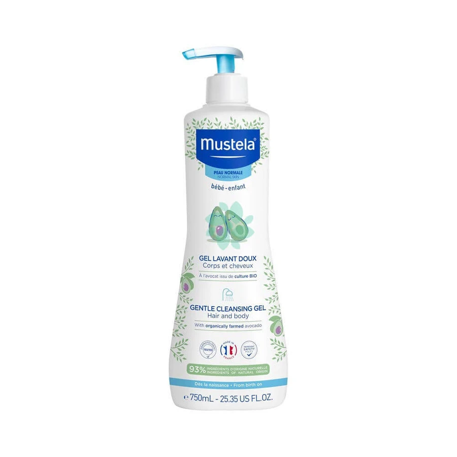 MUSTELA Gentle Cleansing Gel Gentle Foaming Gel for Body & Hair with Organic Avocado 750ml