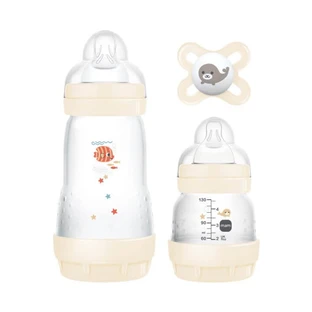 MAM Starter Set Easy Start Anti-Colic for 0+ Months Plastic Bottle with Silicone Nipple 260ml & 130ml & Pacifier Start